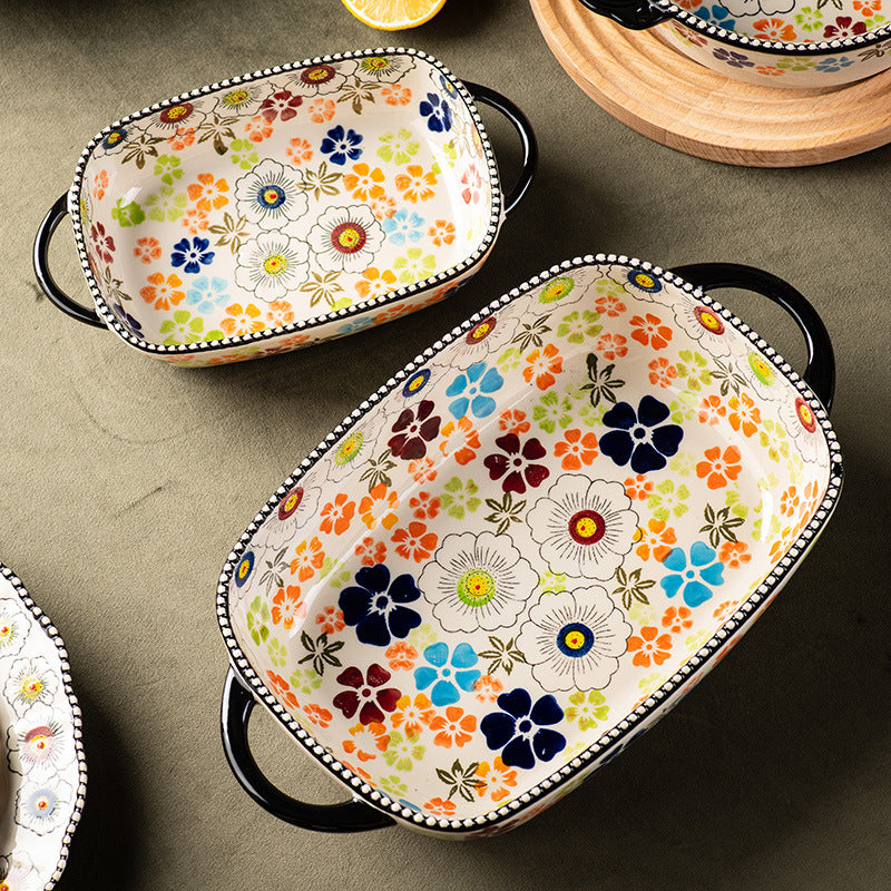 Hand Painted Embossed Wizard Of Oz Handle Ceramic Ovenware Bowl
