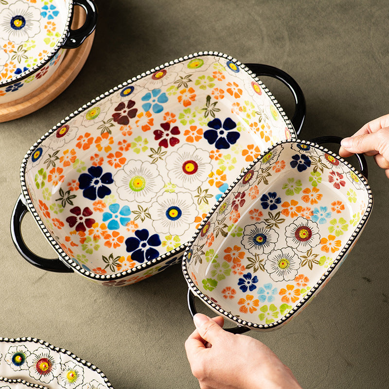 Hand Painted Embossed Wizard Of Oz Handle Ceramic Ovenware Bowl