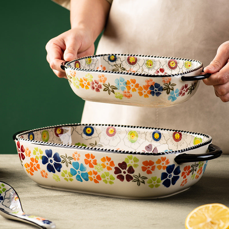 Hand Painted Embossed Wizard Of Oz Handle Ceramic Ovenware Bowl