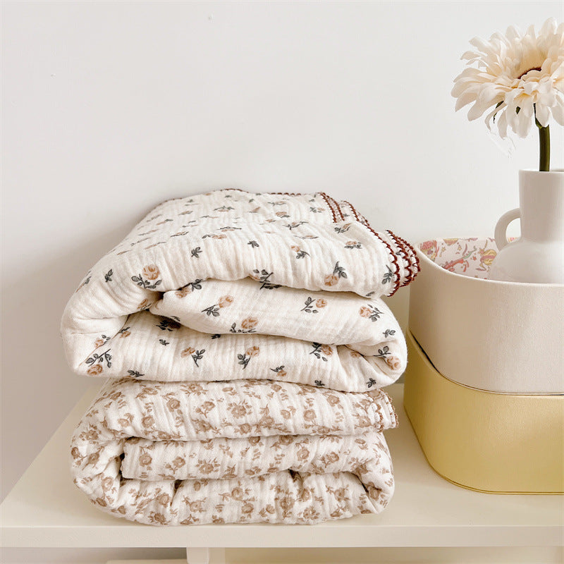 Fresh Class A Children's Single Airable Cover Cotton Gauze Floral Soybean Summer Quilt Machine Washable
