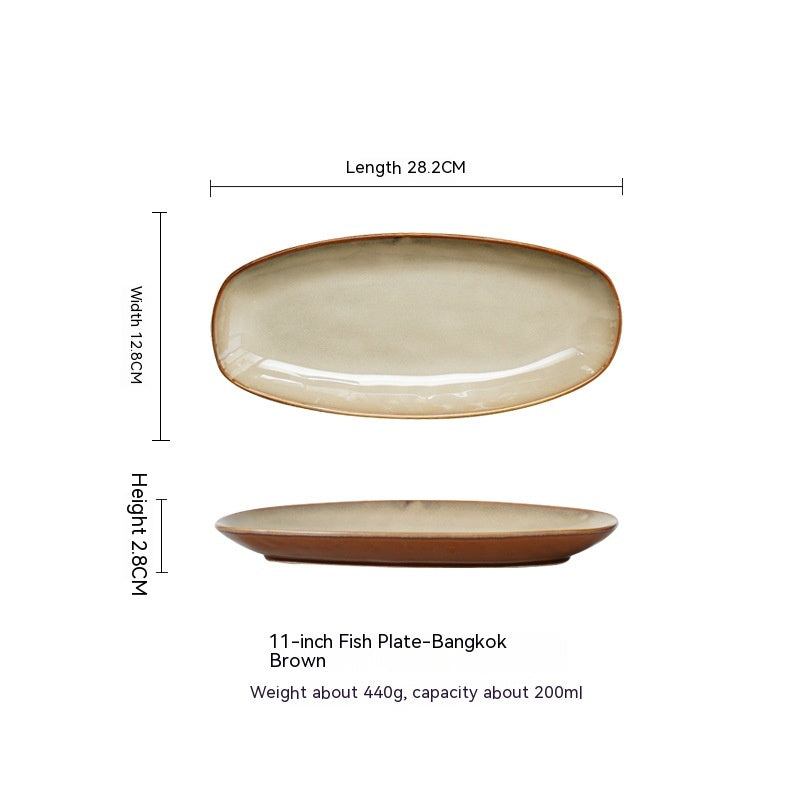 Glaze Kiln Oval Fish Dish Household Dinner Plate Long Plate Swing Plate
