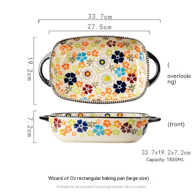 Hand Painted Embossed Wizard Of Oz Handle Ceramic Ovenware Bowl