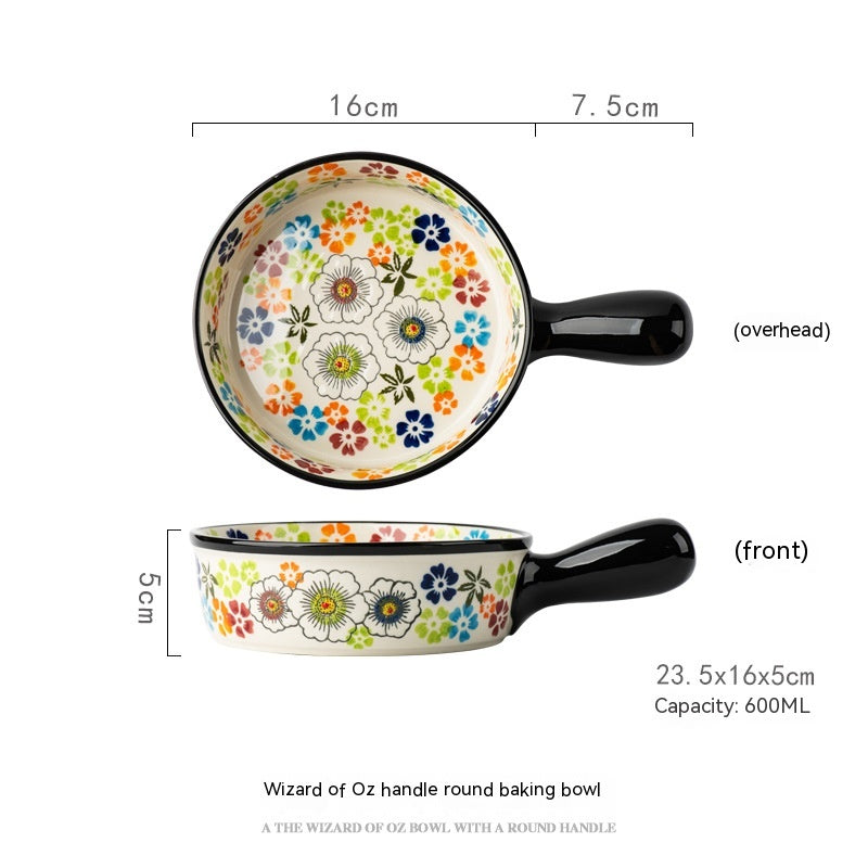 Hand Painted Embossed Wizard Of Oz Handle Ceramic Ovenware Bowl