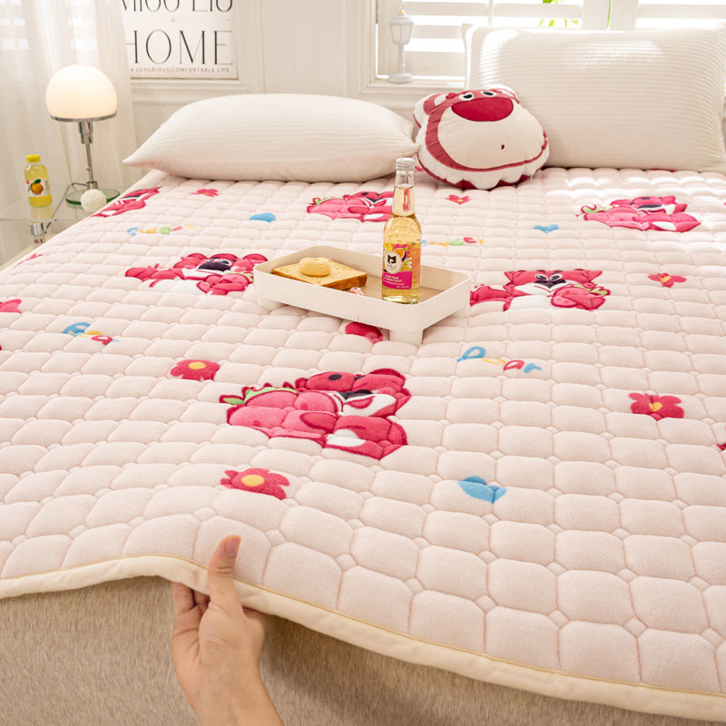 Thick Milk Fiber Mattress Quilted Bed Protection Cushion Anti-static Fleece-lined Mattress Cushion
