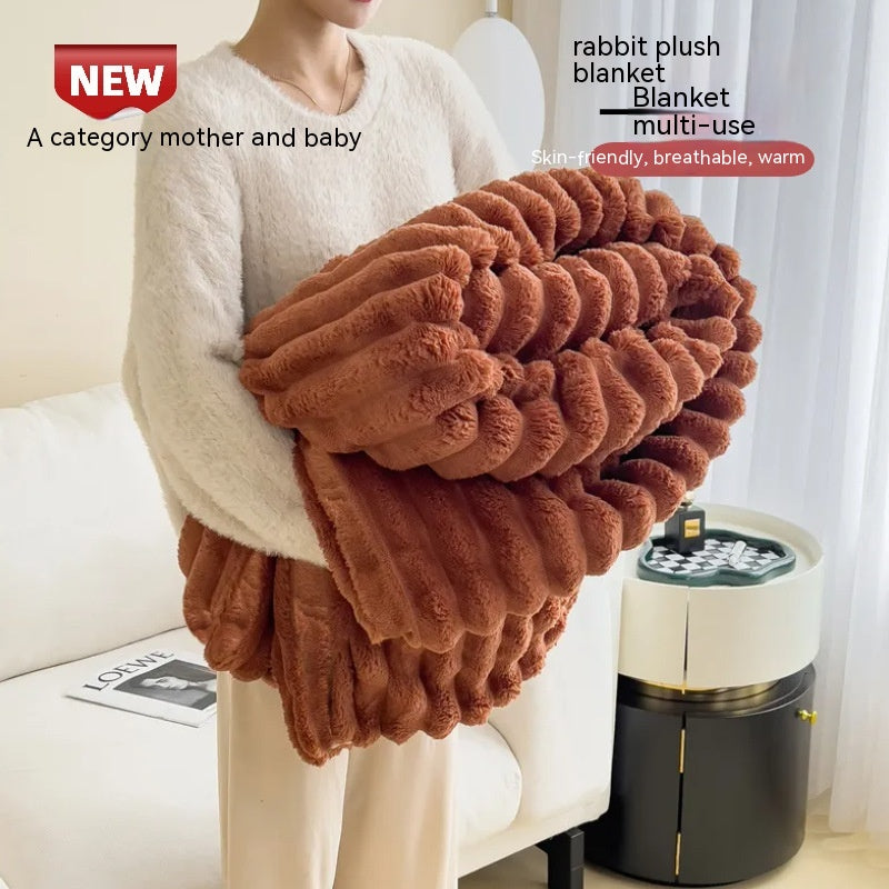 Rabbit Plush Multifunctional Blanket Flannel Milk Fiber