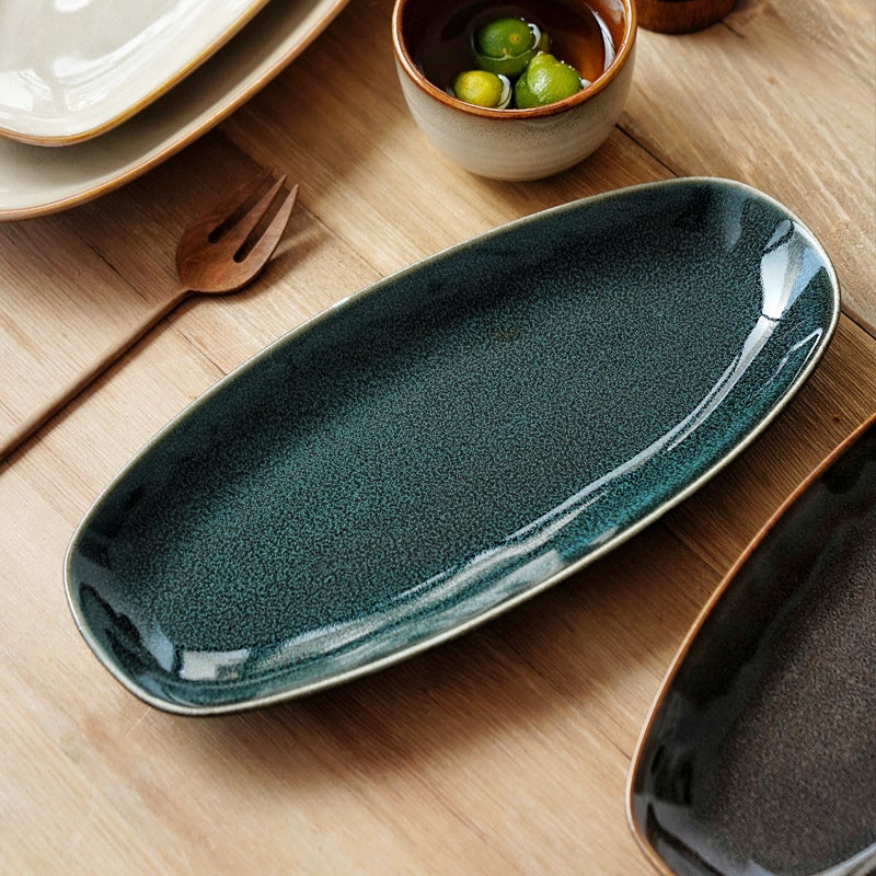 Glaze Kiln Oval Fish Dish Household Dinner Plate Long Plate Swing Plate