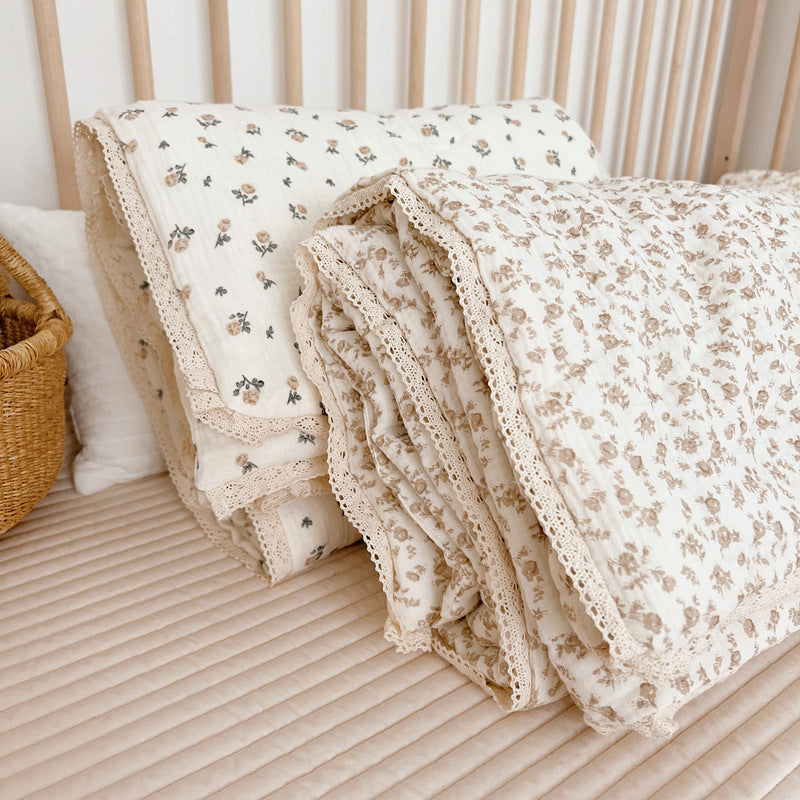Fresh Class A Children's Single Airable Cover Cotton Gauze Floral Soybean Summer Quilt Machine Washable