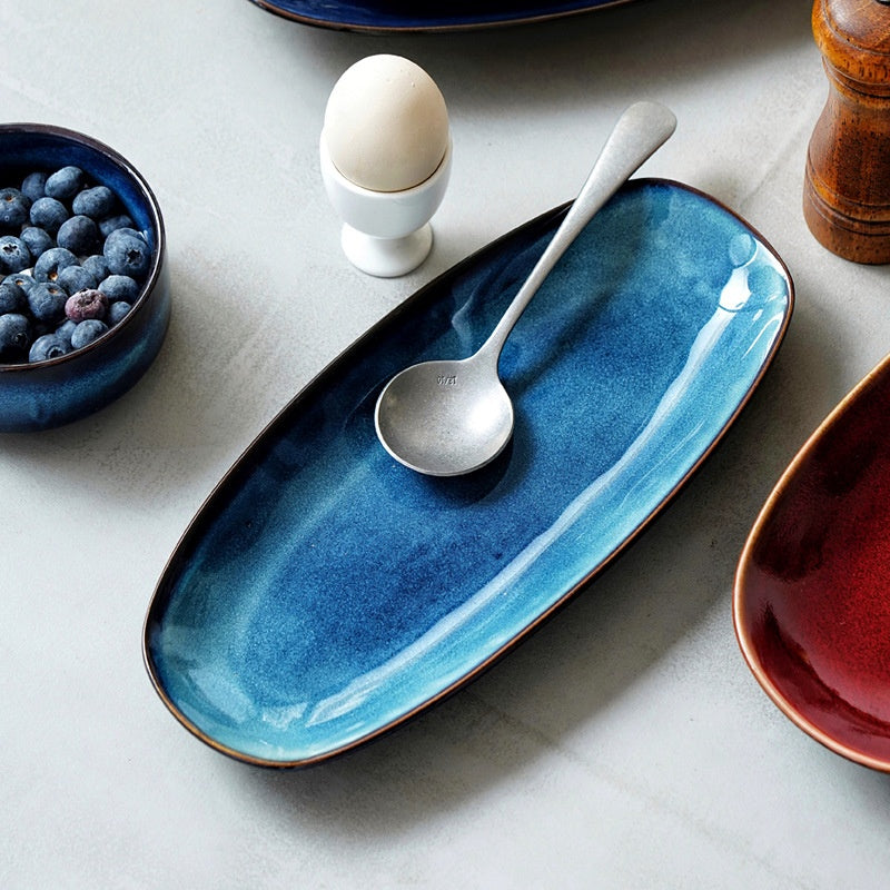Glaze Kiln Oval Fish Dish Household Dinner Plate Long Plate Swing Plate