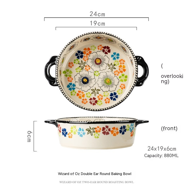 Hand Painted Embossed Wizard Of Oz Handle Ceramic Ovenware Bowl