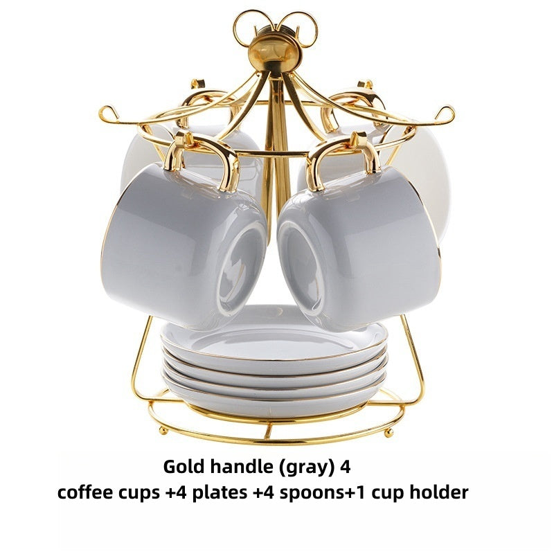 Simple Gold-painted Coffee Cup Suit Luxury Ceramic European-style Latte Art Afternoon Tea With Shelf