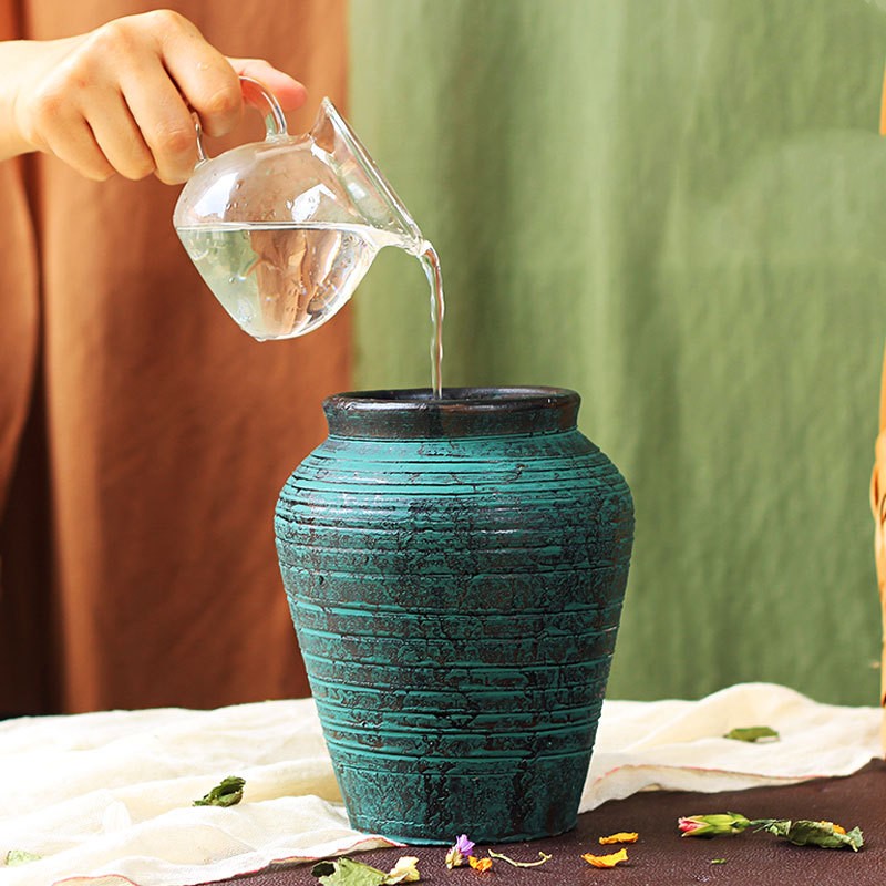 Ceramic Old Vases In The Living Room With Dried Flowers