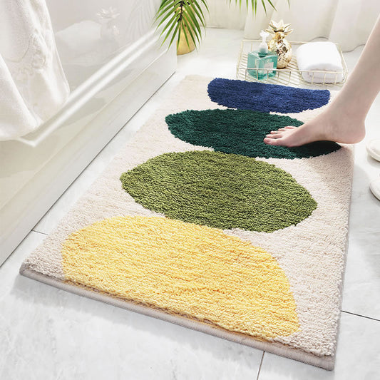 Honlakerx Green Leaves Flocking Bath Mat Non-slip