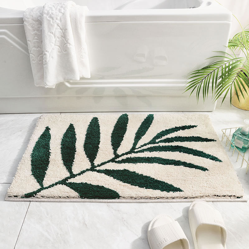 Honlakerx Green Leaves Flocking Bath Mat Non-slip