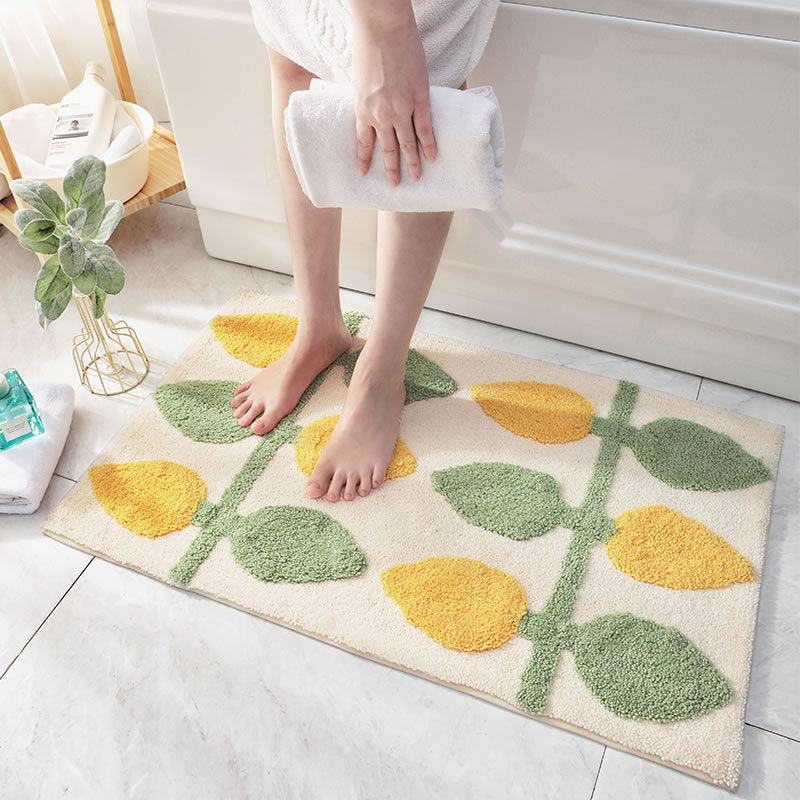 Honlakerx Green Leaves Flocking Bath Mat Non-slip