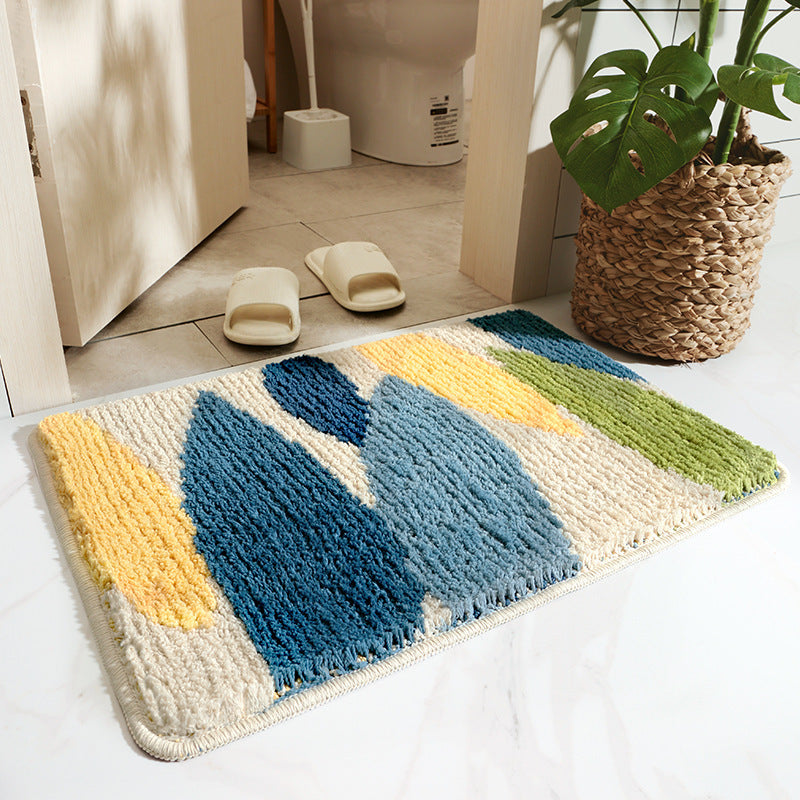 Honlakerx Green Leaves Flocking Bath Mat Non-slip