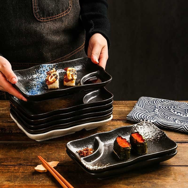 Ceramic Compartment Tray Barbecue Dim Sum Plate