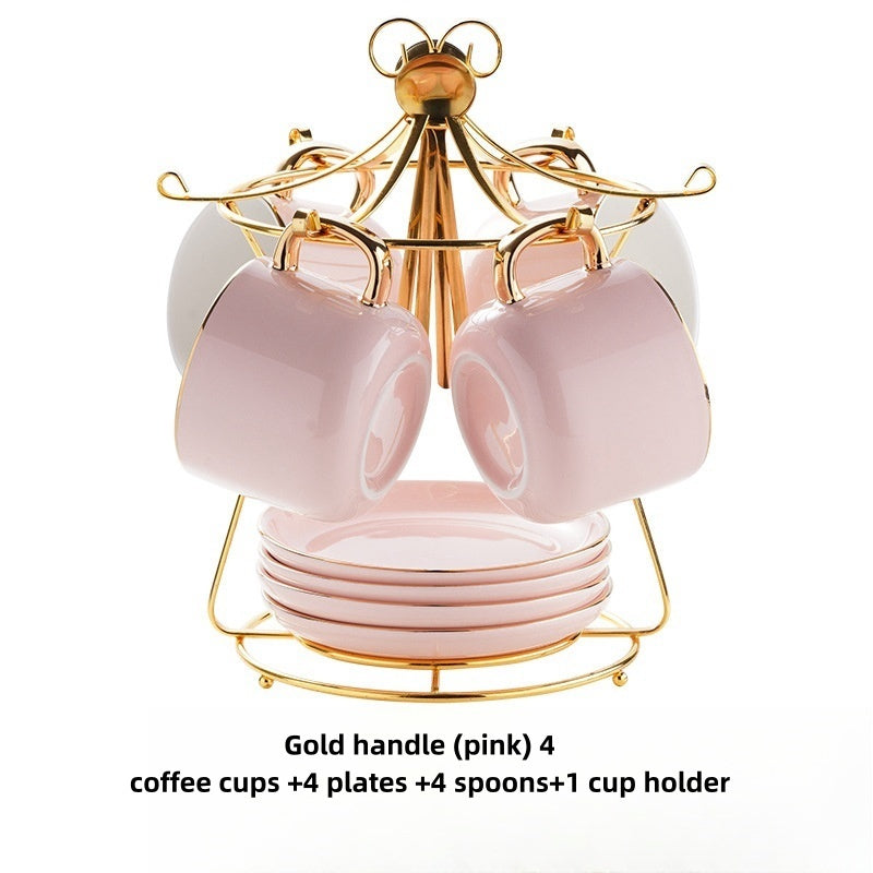 Simple Gold-painted Coffee Cup Suit Luxury Ceramic European-style Latte Art Afternoon Tea With Shelf