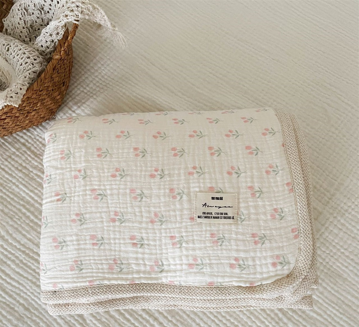 Double Layer Cotton Hook Lace Plush Blanket