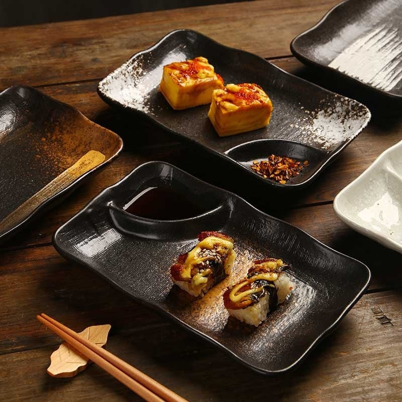 Ceramic Compartment Tray Barbecue Dim Sum Plate