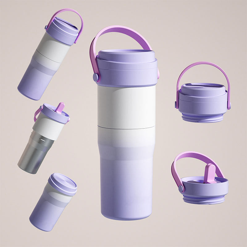 Stainless Steel Large Capacity Double Lid Double Bottle Sports Cup With Straw