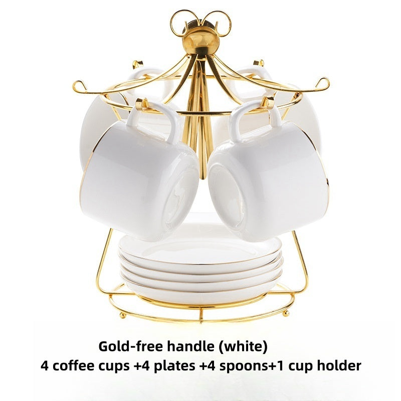 Simple Gold-painted Coffee Cup Suit Luxury Ceramic European-style Latte Art Afternoon Tea With Shelf