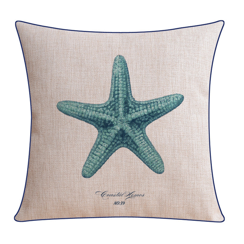 Classical Style Seaweed Starfish Pillow Thick Cotton Linen Sofa Cushion Cover