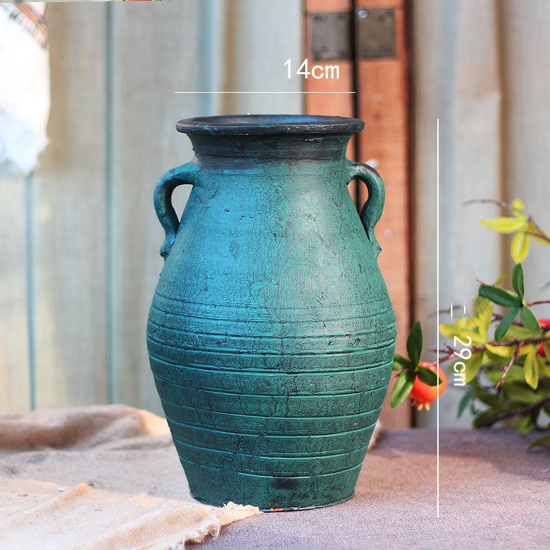 Ceramic Old Vases In The Living Room With Dried Flowers