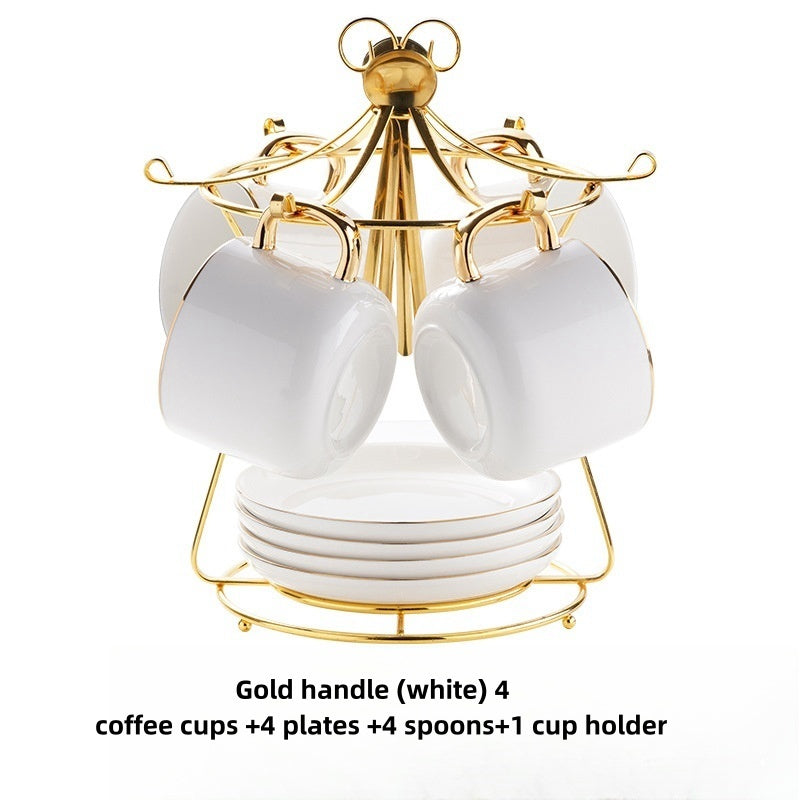 Simple Gold-painted Coffee Cup Suit Luxury Ceramic European-style Latte Art Afternoon Tea With Shelf