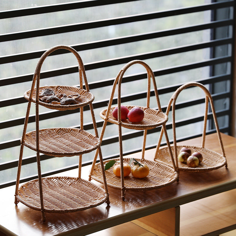 Creative Multi-layer Fruit Plate European Style Dried Fruit Plate Rattan Household Tray Basket