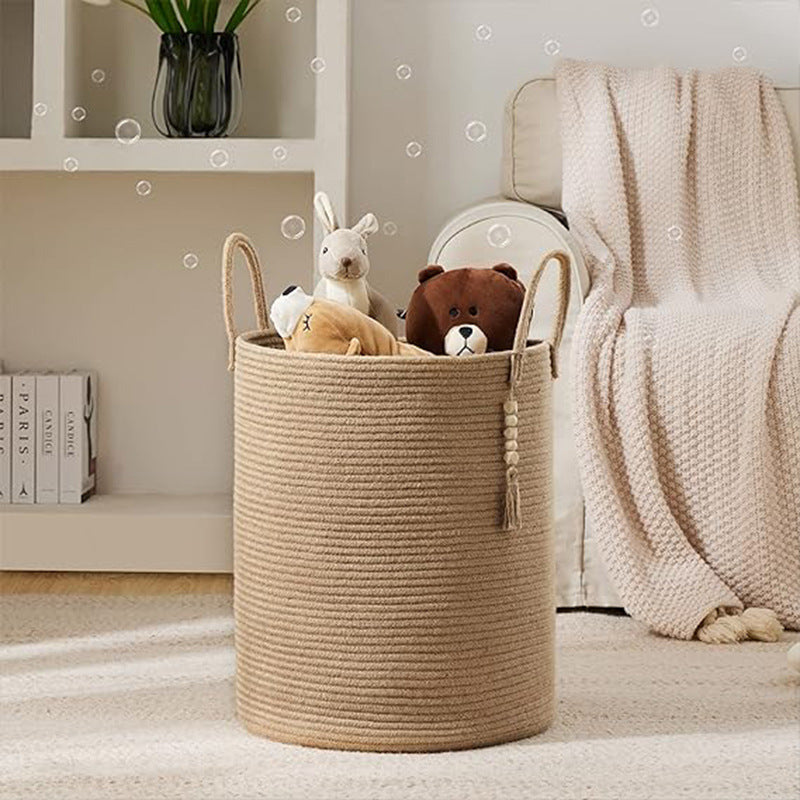 Dirty Clothes Basket Weaved Storage Basket Home Cotton String Straw Sundries