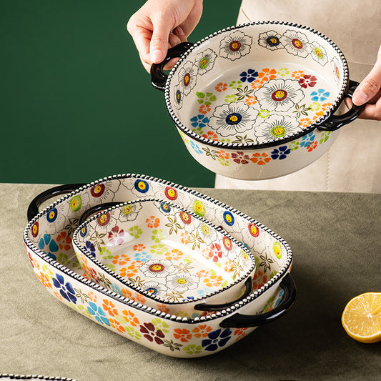 Hand Painted Embossed Wizard Of Oz Handle Ceramic Ovenware Bowl