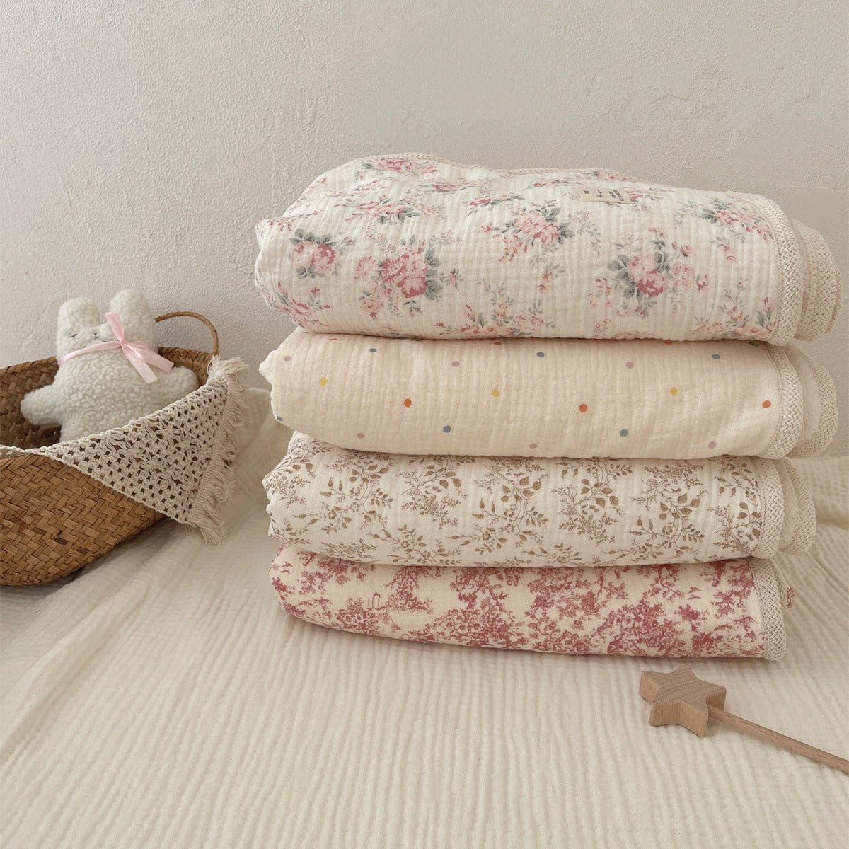 Double Layer Cotton Hook Lace Plush Blanket