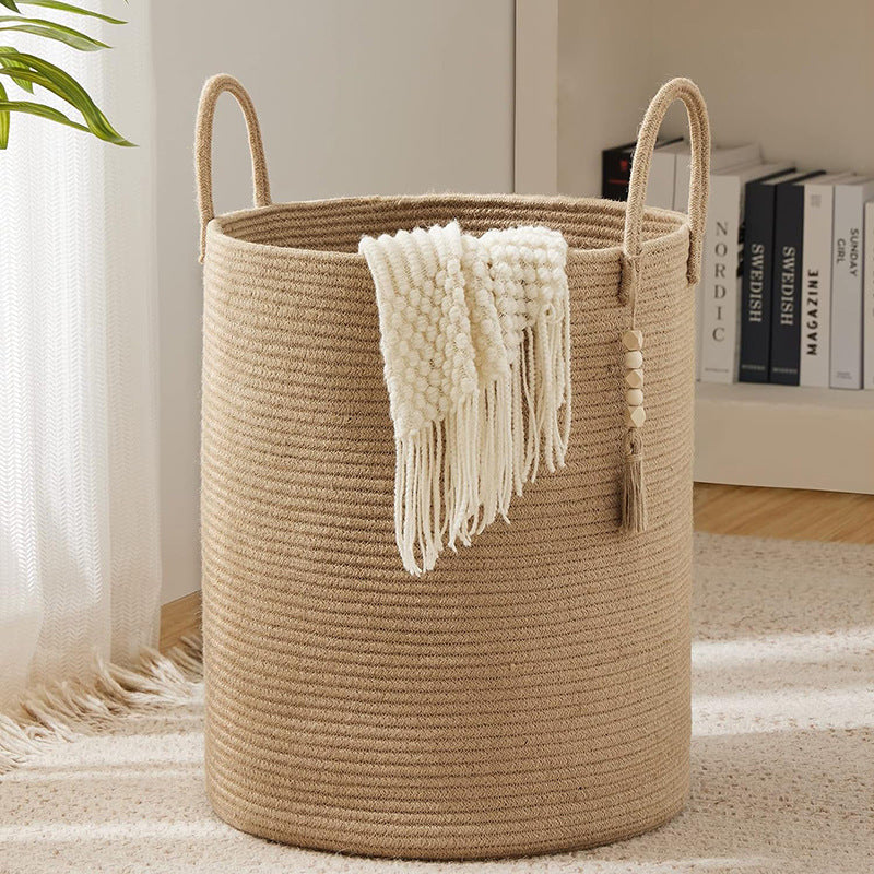 Dirty Clothes Basket Weaved Storage Basket Home Cotton String Straw Sundries