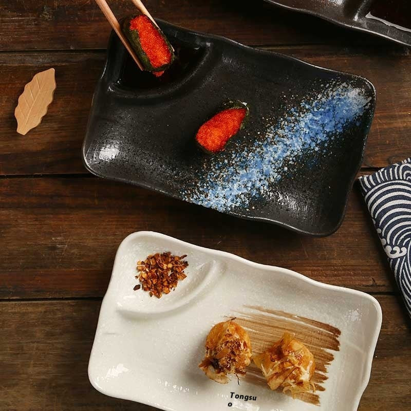 Ceramic Compartment Tray Barbecue Dim Sum Plate